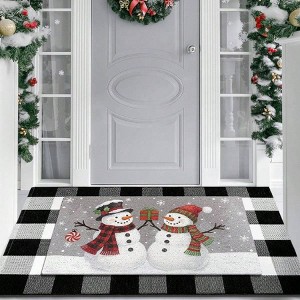 2 Pcs Doormats with Outdoor Rug Door Combo Set Coir Welcome and 27.5x43 inch Buffalo Plaid Layering Rug Black White Gray - 1 of 4