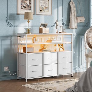 GALAXHERO 6 Drawer Dresser with LED Lights and Charging Station Fabric Chest with Open Shelves Bedroom and Living Room Storage Rustic Brown - 1 of 1