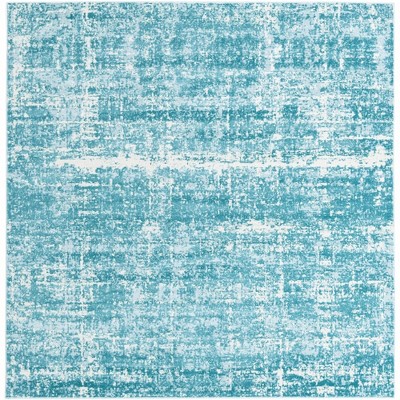 Turquoise and Ivory Square Abstract Wool Area Rug