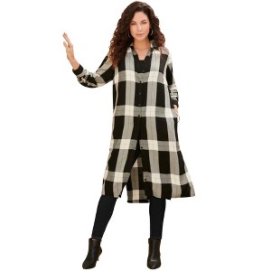 Roaman's Women's Plus Size Plaid Button Front Ultra Tunic - 1 of 4