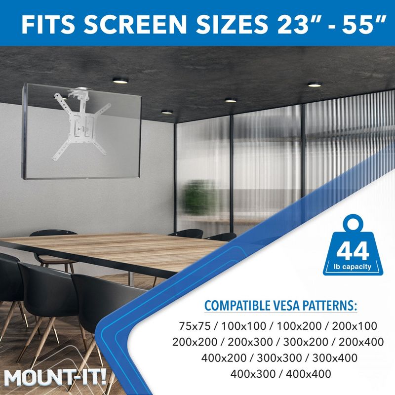 Mount-It! Height Adjustable TV Mount, Folding Ceiling TV Mount for 23 to 55 Inch, Heavy-Duty Bracket for Roof and Slanted Walls, White, 4 of 12