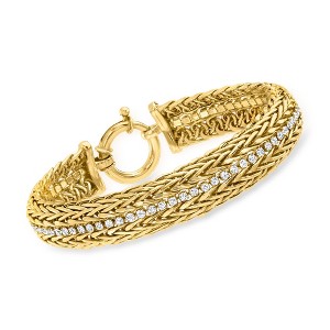 Ross-Simons 1.40 ct. t.w. CZ 2-Row Wheat-Chain Bracelet in 18kt Gold Over Sterling - 1 of 3