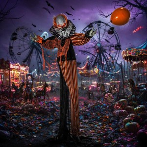 Hrinhom Halloween Decorations Talking Circus Clown with A Balloon,Animated Prop with Sound and Motion Activated,Light Up Eyes,Laughter - 1 of 4