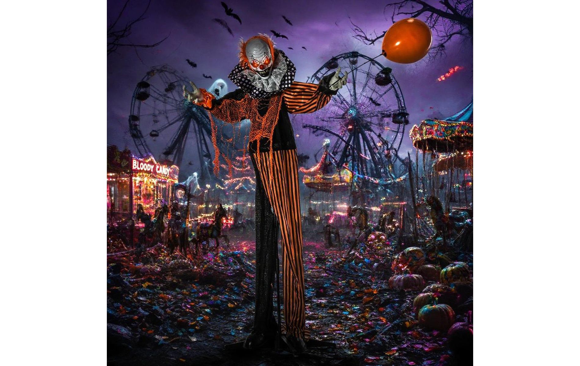 Hrinhom Halloween Decorations Talking Circus Clown with A Balloon,Animated Prop with Sound and Motion Activated,Light Up Eyes,Laughter