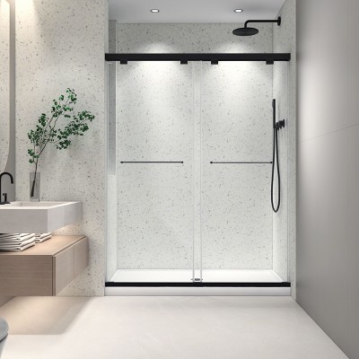 VYNXARIA 60*76 Inch North American Frameless Double Sliding Matte Black Shower Door With Adjustable Soft Closing Function 8mm Tempered Glass