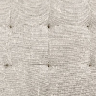 Ivory Tufted Square Ottoman with Bronze Metal Base