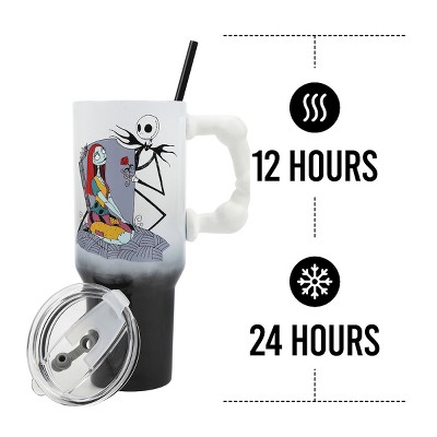Nightmare Before Christmas 40 Oz White and Gray Ombre Stainless Steel Tumbler with Bone Handle