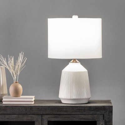 Ivory Ceramic Table Lamp with Linen Drum Shade