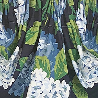 Navy Blue Floral Cotton Rod Pocket Window Valance