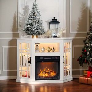 Farmhouse 43'' Corner TV Stand For Tvs Up To 55'' With Electric Fireplace And Glass Door - 1 of 4