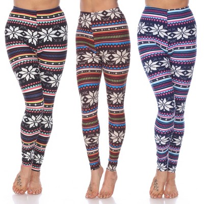 Women's Pack Of 3 Leggings Brown/multi, Black/multi, Navy/fuchsia One ...