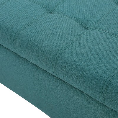 Teal Tufted Fabric Storage Ottoman Bench