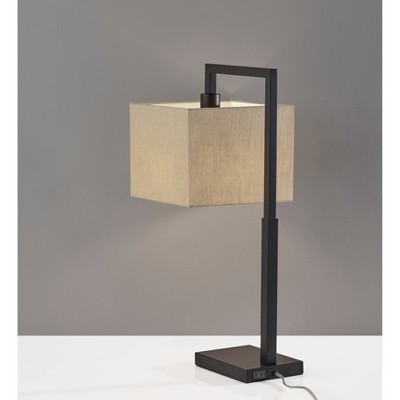 Richard Black Metal Table Lamp with Beige Fabric Shade