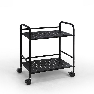 SunnyPoint Minimalist Style 2-Tier Utility Rolling Shelf Cart Black (YP-2TC-B)