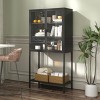 Modern Metal Storage Cabinet with Adjustable Shelves and Glass Doors, 59 in Tall Display for Kitchen or Home Office Black-3irtyhousy - 3 of 4