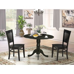 HomeStock 3-Piece Kitchen Table Set- 2 Mid Century Chair with Wooden Seat and Slatted Chair Back - Drop Leaves Breakfast Table - Black Finish - 1 of 4