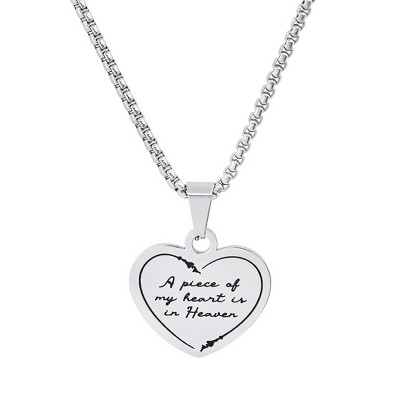 Steeltime 24" Stainless Steel " A Piece Of My Heart Is In Heaven" Heart Pendant Necklace