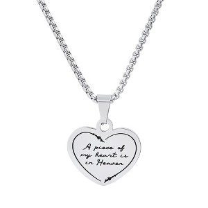 Steeltime 24" Stainless Steel " A Piece Of My Heart Is In Heaven" Heart Pendant Necklace - 1 of 4