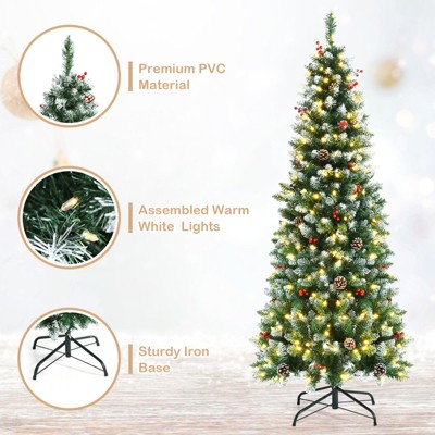 6ft Pre-Lit Snow Flocked Pine Christmas Tree with LED Lights