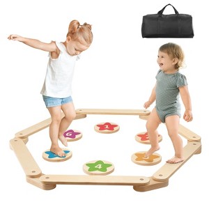 VEVOR Balance Beam Stepping Stones, 6 PCS Wooden Toddler Balance Boards, Montessori Toy for Kids 2-6, Build Coordination and Gross Motor Skills - 1 of 4