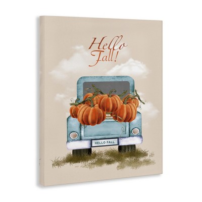 Hello Fall Seasonal Autumn Pumpkins Canvas Wall Art, 16" x 20"