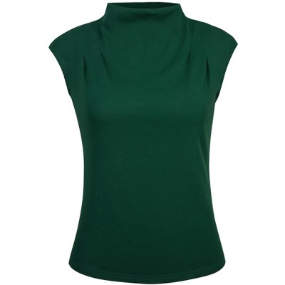 Hobemty Women's Basic Solid Sleeveless Slim Fit Mock Neck Blouse