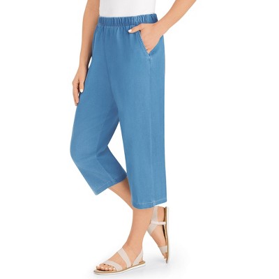 Collections Etc Pull-On Pocketed Elasticized Waist Denim Capris