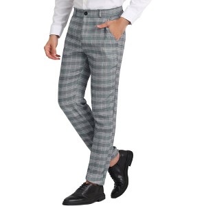 Lars Amadeus Men's Flat Front Office Prom Classic Plaid Dress Pants - 1 of 4