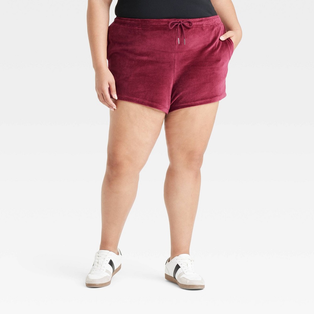 Women's Leisure Studio High-Rise Velour Shorts - Universal Thread™ Dark Maroon 2X