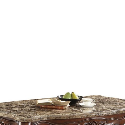 Traditional Cherry Oak and Marble Rectangular Coffee Table