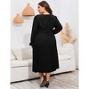Women Plus Size Dress V Neck Ruffle Long Sleeve Long Dress Casual Summer Pleate Dress with Waistband - 2 of 4