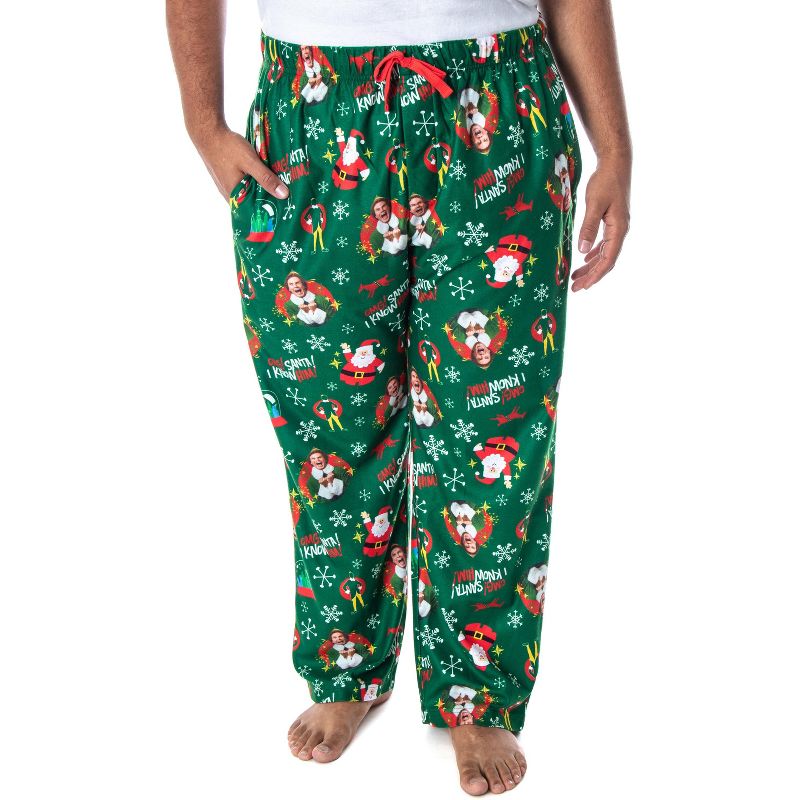Elf The Movie Men's Buddy OMG! Santa I Know Him! Allover Print Pajama Pants Green, 1 of 5