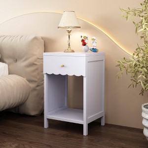 KTMBDW Modern Nightstand with Drawer and Open Shelf,Scalloped Edge Bedside Table, Cute Minimalist Side Table for Kids Room or Girls' Room , White - 1 of 4