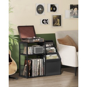 HDZNVF Record Player Stand, 3-Tier Side Table, Vinyl Record Storage up to 140 Albums, Ebony Black - 1 of 4