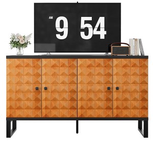 Chery Life Yellow Four Door Wooden Storage Cabinet,Multifunctional Decorative Cabinet With Geometric Patterns, For Living Room,Dining Room - 1 of 4
