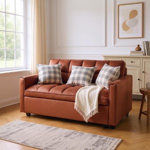 Sapphtopaz Corduroy Couch Sofa - Double Sleeper with Pull-Out Bed, 2 Pillows & Side Storage, Upholstered Furniture for Living Room, Bedroom & Guest - 1 of 4