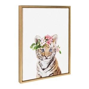 Kate & Laurel All Things Decor 18"x24" Sylvie Flower Crown Tiger Cub Framed Wall Art by Amy Peterson Art Studio - 1 of 4
