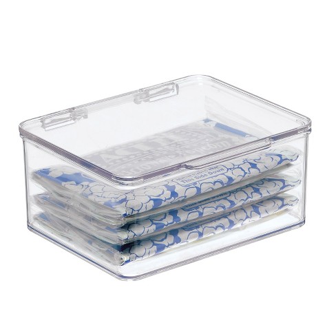 mDesign Plastic Household Storage Bin Box Organizer Container, Hinged Lid,  Clear