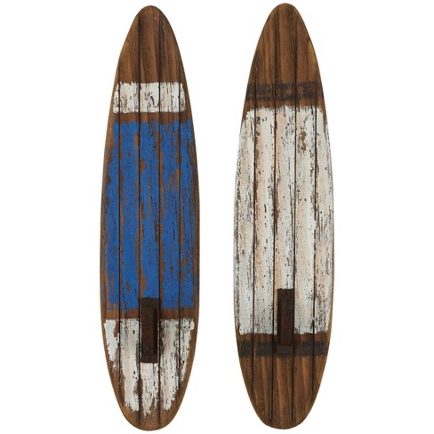 Set Of 2 Wood Surfboard Wall Hooks White - Olivia & May : Target