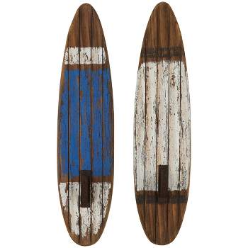 Set of 2 Wood Surfboard Wall Hooks White - Olivia & May