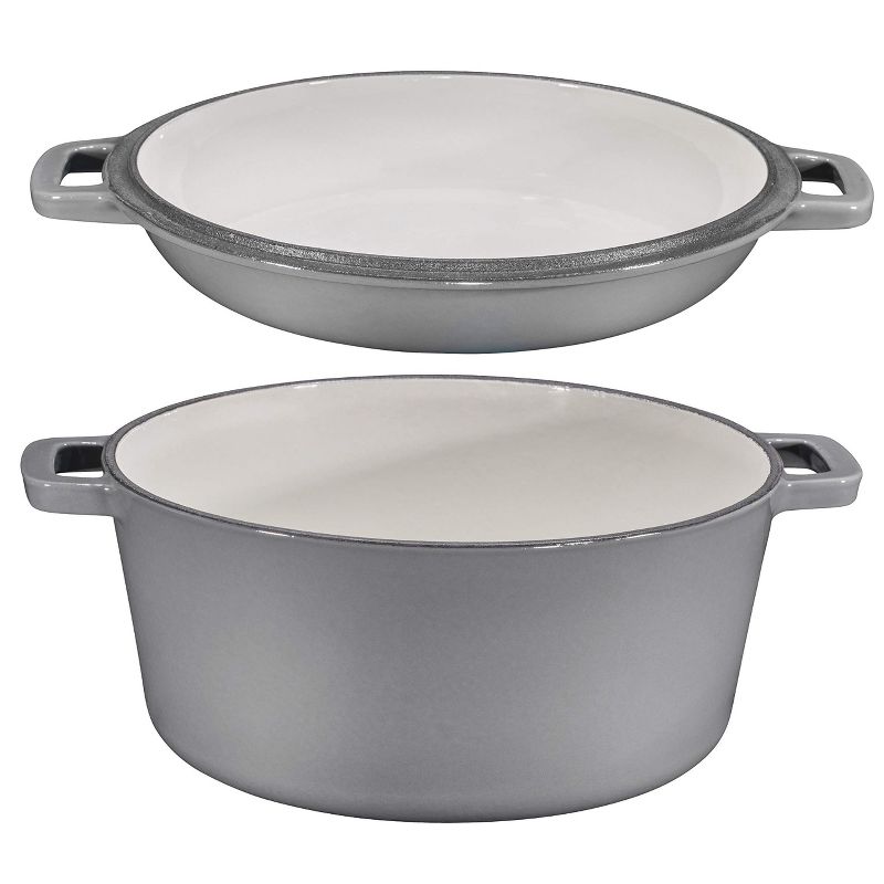 Bruntmor 2-in-1 Gray Enamel Cast Iron Dutch Oven & Skillet Set, 5 Quarts | All-in-One Cookware for Induction, Electric, Gas, Stovetop & Oven, 4 of 9