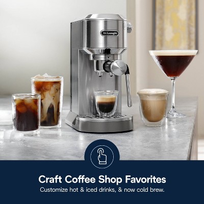 DeLonghi Dedica Duo Espresso and Cold Brew Machine with Milk Frother for Hot & Iced Coffee, Cappuccinos, Lattes & More Stainless Steel