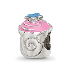 Black Bow Jewelry Sterling Silver Pink Enameled Cupcake Bead Charm - 1 of 4