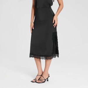 Women's Lace Trim Satin A-Line Skirt - A New Day™ - 1 of 4