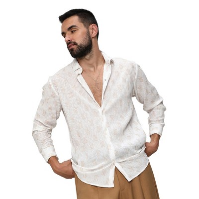 Campus Sutra Men Men's Chalk White Foil-Pleated Shirt