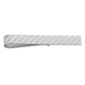 Black Bow Jewelry Rhodium Plated Sterling Silver Diagonal Striped Tie Bar, 6 x 50mm - 1 of 3