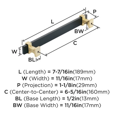 6-5/16 inch Brushed Gold and Black Bar Cabinet Pull