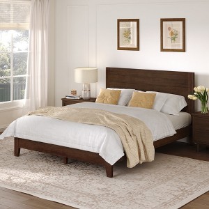 Arceso Bed Frame with Headboard Acacia Wood Platform, Non-Slip&Without Noise - 1 of 4