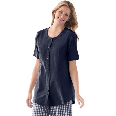 Woman Within Women's Plus Size Short-Sleeve Crinkle Shirt