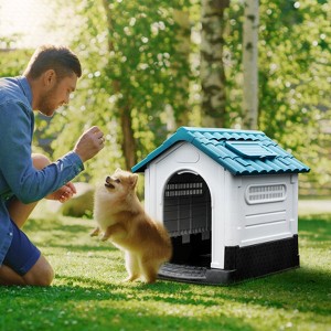 Plastic Portable Dog House, Weatherproof Indoor/Outdoor Pet Shelter ¨C Small (10¨C20 lbs), Blue, 26" H x 22.4" W x 26.8" D - 1 of 4